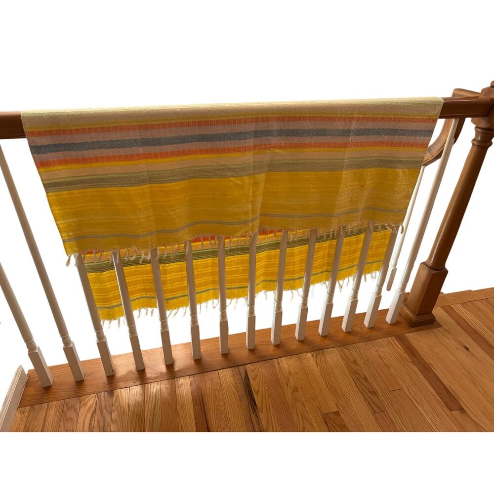 Vintage Yellow Southwest Woven Throw Blanket Tablecloth Tapestry Fringe 46.5”